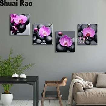 

5d diy diamond painting purple Orchid stone 4 piece mosaic diamond embroidery full round square drill Zen SPA 3d wall stickers