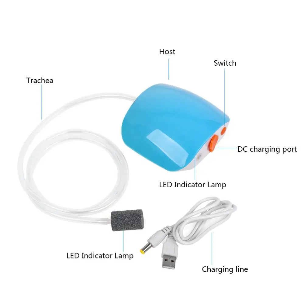 Rechargeable Protable Mini Air Pump Mute Increase Oxygen Pump Compressor Bubble for Fish Tank