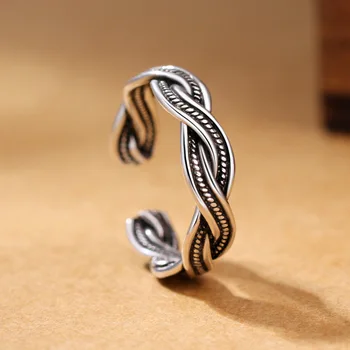 

2019 New Retro Woven Ring 925 Sterling Silver Jewelry Creative Intertwined Opening Ring For Men And Women
