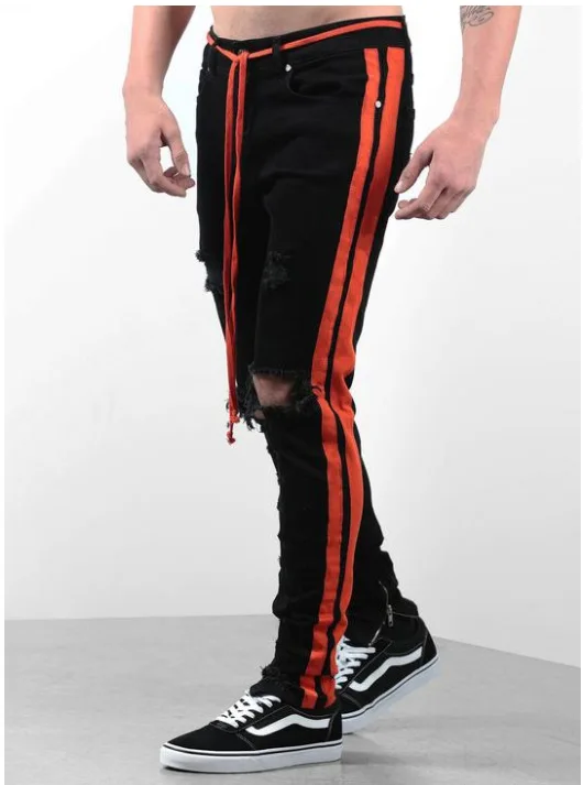 Pantalones vaqueeros Jeens Hombre рваные джинсы скинни мужские джинсы на молнии для ног Pantalon Vaquero Hombre красные джинсы с лентой мужские тонкие