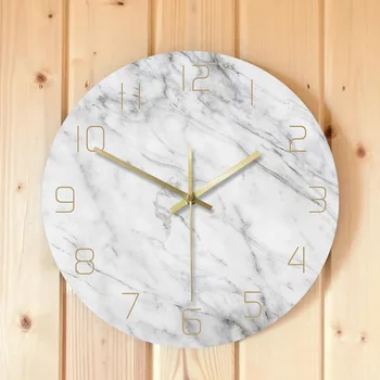 

3D Quartz Analog Quiet Marble Wall Clock White Marble Print Modern Round Wall Watch Nordic Creativity Home Decor Fashion