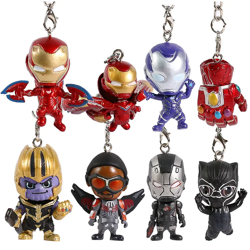 

Marvel Avengers Iron Man Thanos Infinity Gauntlet Falcon War Machine Black Panther Keychain PVC Figure Toy 10pcs/lot