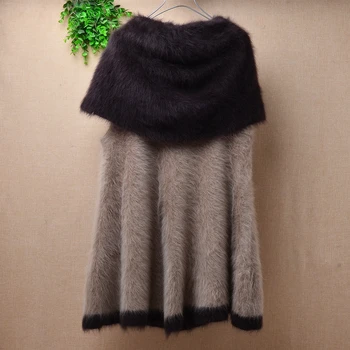 

ladies women fashion hairy fuzzy big angora rabbit fur tied collar mink cashmere sleeveless vest cardigans winter mantle jacket