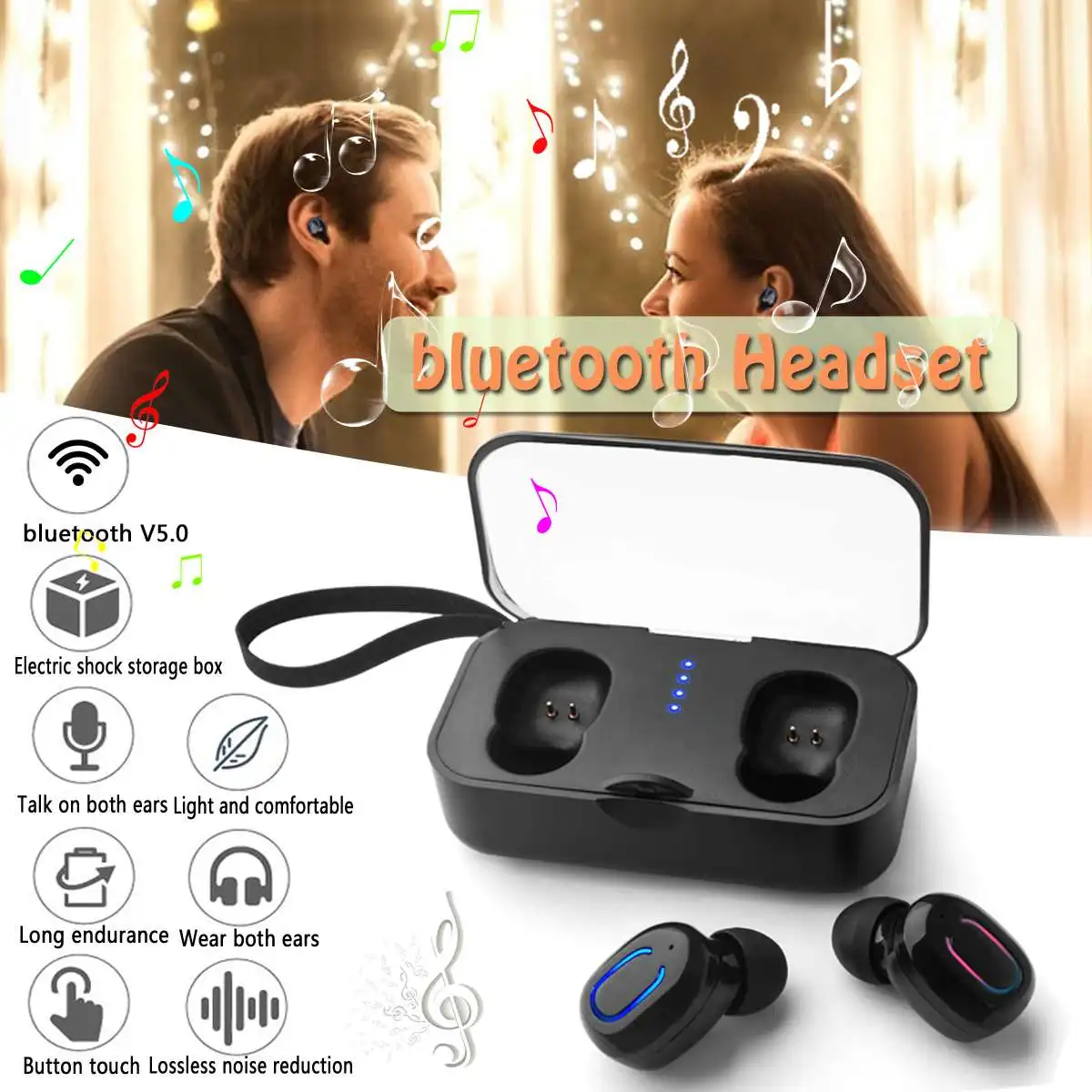 Черные bluetooth наушники 5,0 мини TWS беспроводная гарнитура с сенсорным управлением спортивные наушники стерео беспроводные наушники с зарядным устройством
