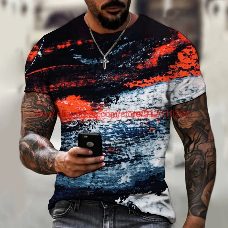 Mens T-Shirt Oversized Vintage Short Sleeve Summer New Tshirts Fashion Harajuku Ethnic Letters Print T Shirts Men Street T-Shirt