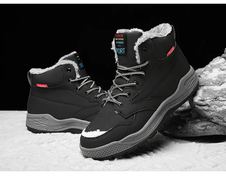 New Warm Men Boots Winter Boots Rubber Plush Snow Boots England Retro Ankle Boots For Men Winter Shoes Size 39-48