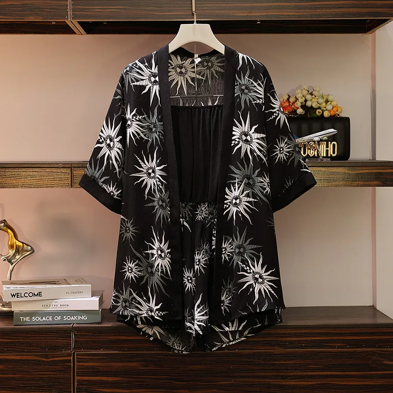 

2019 Summer New Style Large Size Dress Large GIRL'S Fashion Wrap-around Onesie + Printed Cardigan Two-Piece Set