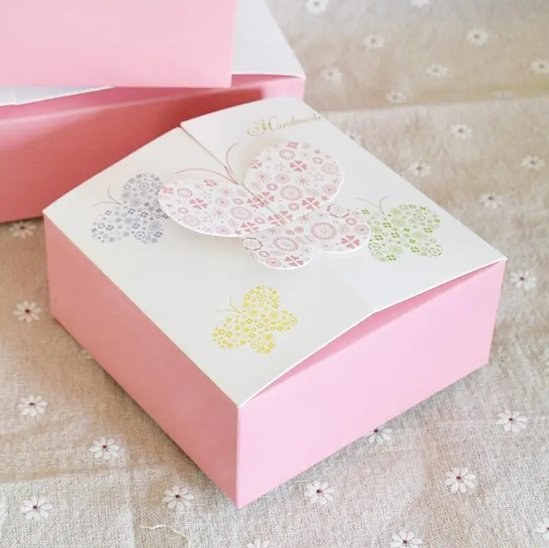 

15pcs 11.4*11.4*5cm Pink Cookie Package Gift Box Party Wedding Cake Box Butterfly Cardboard Box