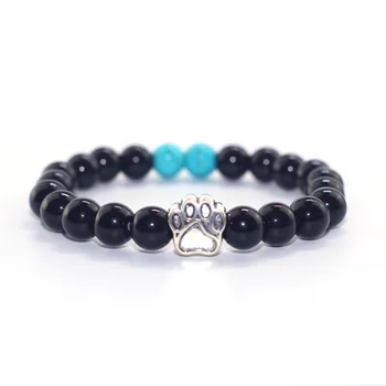 

2018 8MM single circle obsidian blue pine combination beaded bracelet men and women bear palm bracelet jewelry pulsera de mujer