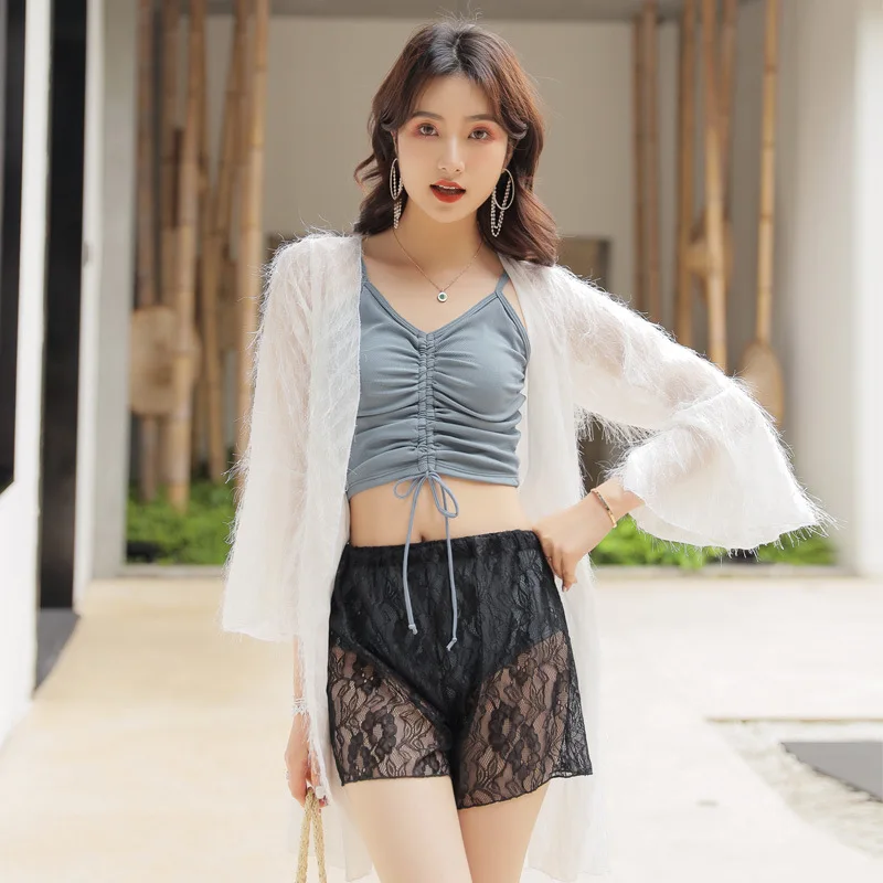 

Korean-style Bathing Suit Women's Split Type High-waisted Bikini Four-piece Set Outer Shirt Push up Cute Conservative Students H