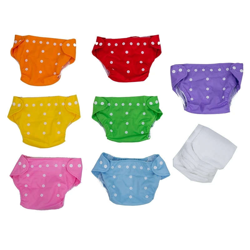 

7x Reusable Adjustable Washable Baby Soft Cloth Nappy Diaper One Size +7 Inserts