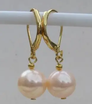

free shipiing new design natural AAA 10-11mm south sea pink pearl earrings 14K/20 Gold