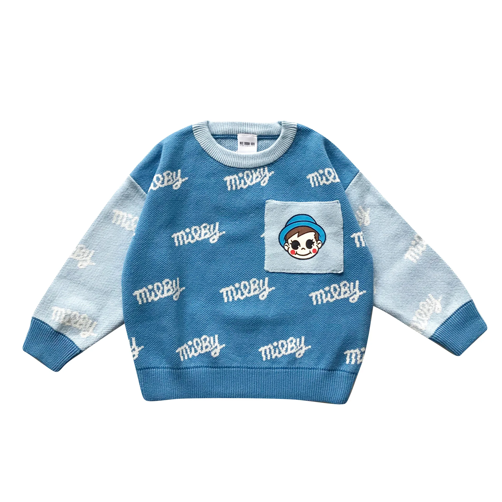 Tonytaobaby/осенне-зимняя одежда; Новинка; милый вязаный хлопковый свитер с карманами и вышивкой для мальчиков и девочек