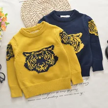 Осенне-зимний стильный модный детский свитер в Корейском стиле с головой тигра детский плотный свитер из чистого хлопка