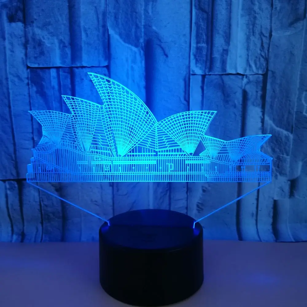 3D LED Visual Sydney Colorful Light Fixture USB Creative Table Lamp Mood House Sleeping Night Light Novelty Opera Lamp Kids Gift