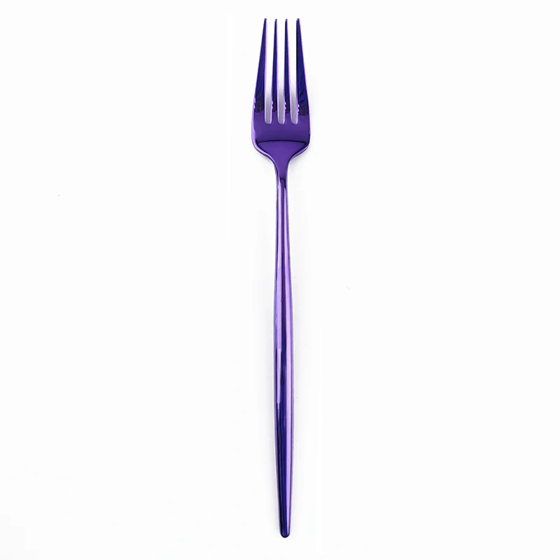 Fork 1 шт. набор фиолетовой посуды из 304 нержавеющей стали, набор серебряных изделий, яркая вилка, нож, ложка, набор столовых приборов - Цвет: Fork
