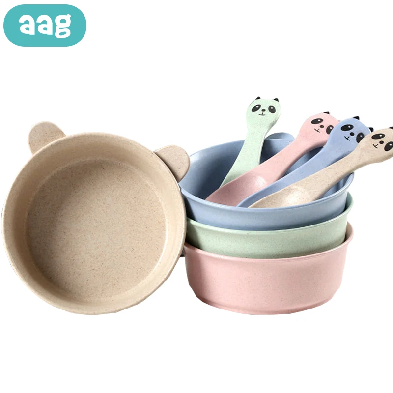 

AAG Wheat Straw Baby Bamboo Tableware Set Minimalist Children Dishes Bowl Set for Baby Feeding Bowls Crockery Dinnerware