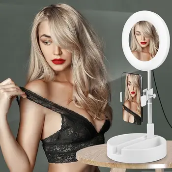

Photography LED Makeup Mirror Light Mobile Phone Live Makeup Light USB Ajustment Telescopic Ring Light Mirror Vanity Lights