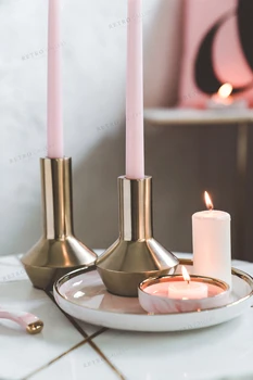 

Small Gold Nordic Candle Holder Simple Creative Modern Candlestick Metal Bedroom Home Suporte Vela Dining Table Decor MM60ZT