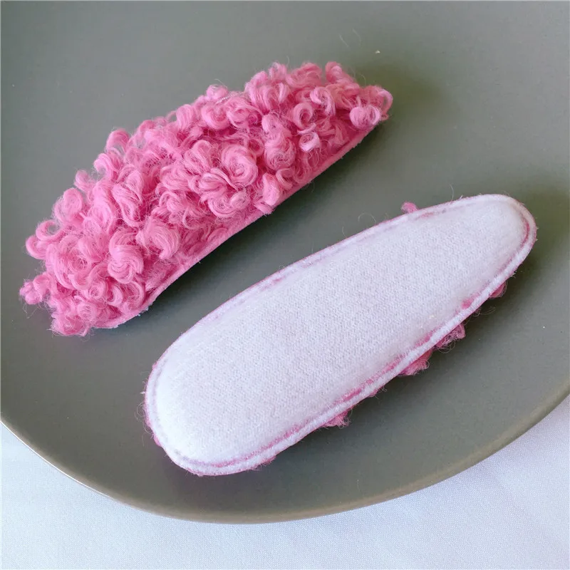 hot pink 12 шт./лот, 9*3 см, плюшевый тканевый зажим для волос, мягкая аппликация, сделай сам, ручная работа, Детские аксессуары для волос - Цвет: hot pink