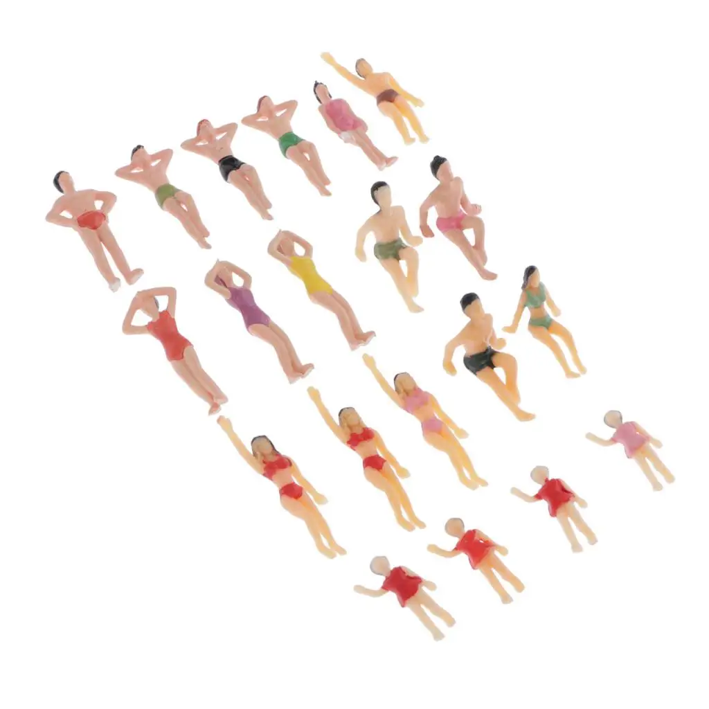 20pcs 1:50 HO S O Scale Miniature Beach People Model Figurines for Model Train Diorama Scenery Supplies