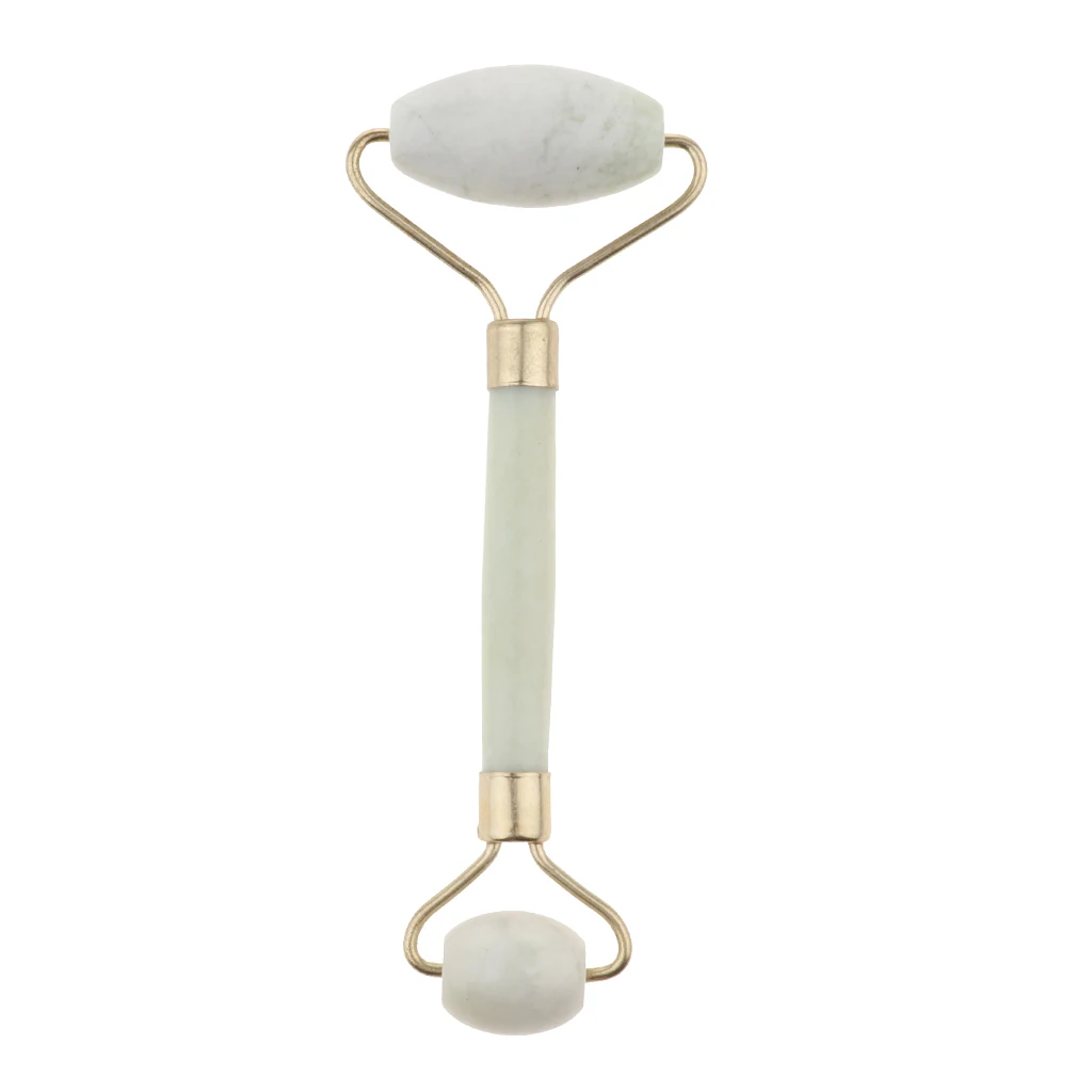  Facial Stone Roller and Jade Massage Roller with Two Roller Massage Head for Face Neck Arm Leg Body Relax