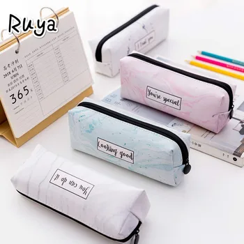 

Cute girl Pencil Case Marble Pattern Leather Pen for Bag Box Stationery Pouch Office School supplies Supply moomin kalem kutusu