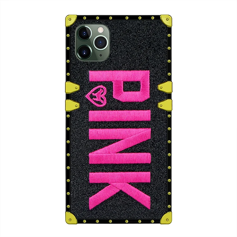 Роскошный чехол с вышитыми 3D розовыми буквами для iPhone 11 Pro Max 7 8 Plus X XR XS MAX Блестящий квадратный чехол для телефона s для samsung Note 10 - Цвет: Черный