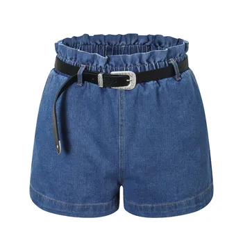 

CAWA Fashion Streetwear High Waist Blue Straight Drawstring Shorts Jeans With Belt Summer Women Casual Denim Bud Shorts Mujer