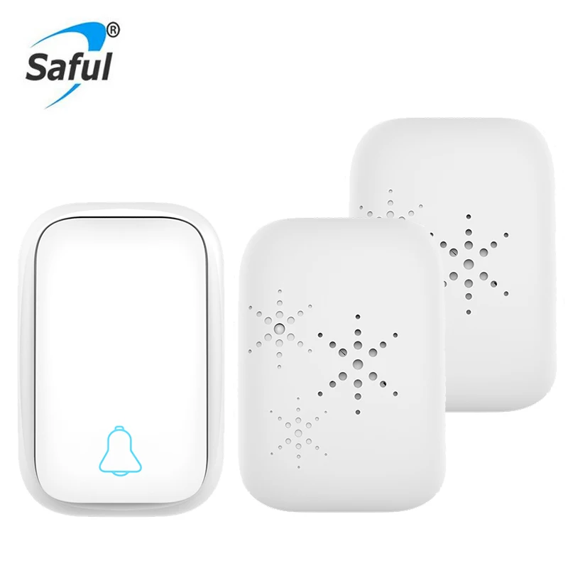 White 1Button 2ring Saful автономный водонепроницаемый беспроводной дверной звонок без батареи ЕС США Великобритания вилка 38 курантов беспроводной дверной звонок 1 2 кнопки 1 2 приемника - Цвет: White 1Button 2ring