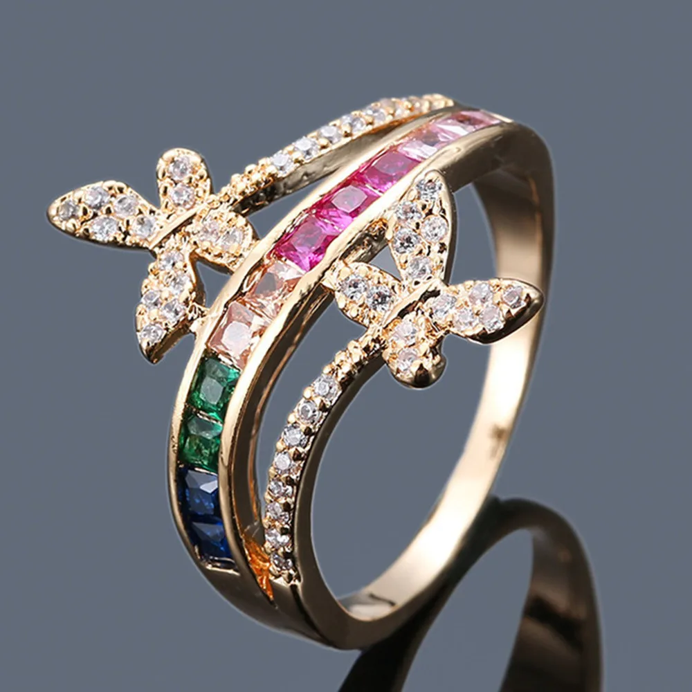 Модные кольца для женщин с радужными драгоценными камнями Разноцветные