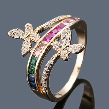 

fashion Rings for women anillos rainbow gemstones multicolor crystal gold white silver color diamonds party jewelry bijoux