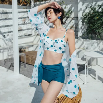 

Plus Size Bathing Suits Girl Swim Wear Woman Swimsuit Suit Korea Swimwear For Surfing 2019 Retro Sexy Bikini Three Piece High