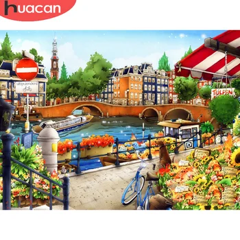 

HUACAN 5D Diy Diamond Painting City Scenery Diamond Art Embroidery Landscape Mosaic Home Decor Handmade Gift