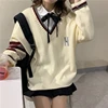 Japanese Vintage Preppy Style Pullover Sweater Women Chic Harajuku Autumn New Korean Fashion Loose Simple V-neck Women Sweater