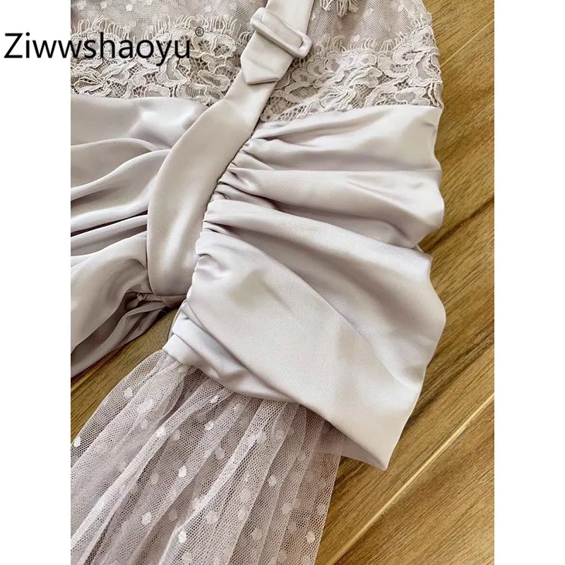 Ziwwshaoyu дизайнерские высококачественные осенние длинные платья женские Пышный рукав бант воротник кружева винтажные вечерние Очаровательные платья