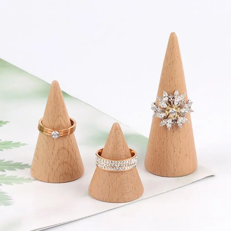 Простой Неокрашенный деревянный держатель для колец стеллаж демонстрации