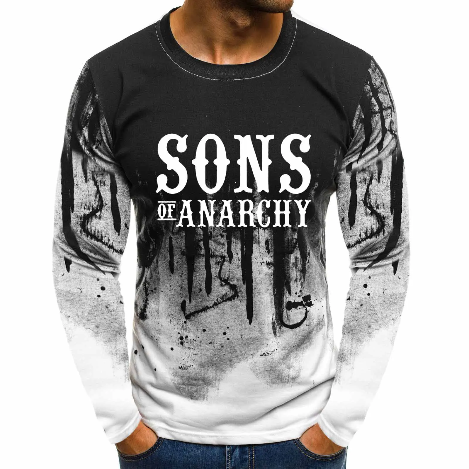 SOA Sons of anarchi/Детские мужские толстовки с капюшоном с круглым вырезом и градиентом; пуловер для мужчин; Повседневный свитер; пуловер в стиле хип-хоп; теплая толстовка