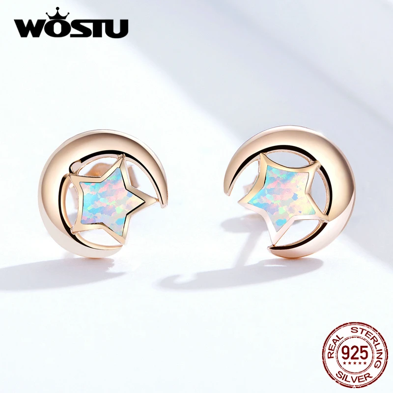 WOSTU 925 пробы серебряные цветные звезда опал розовое золото серьги гвоздики для