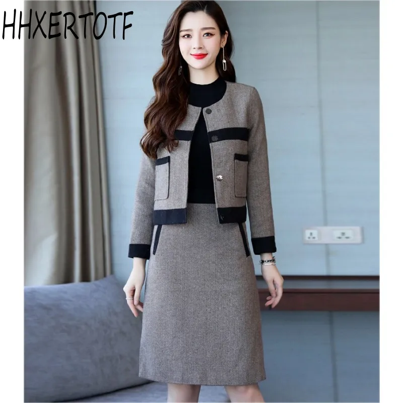 

2 sets of spring and autumn suits two women's small fragrance temperament Slim fashion women's jacket + skirt suit Women