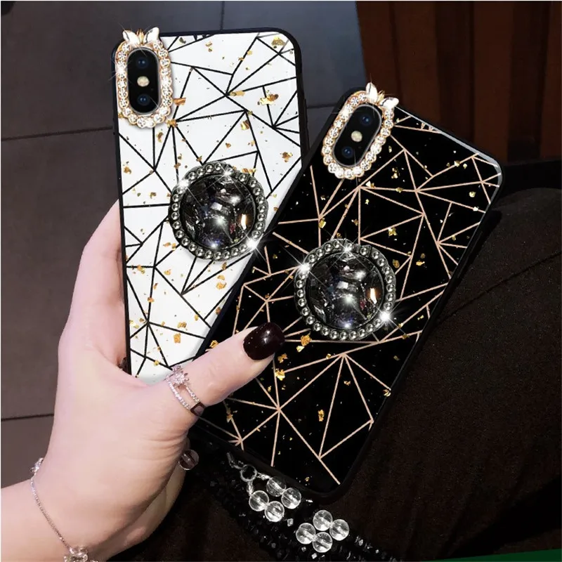 

case for iPhone 11 XR 7 8 11 Pro Max X XS Max Plus 6 6s coverGold Foil geometry Soft case(without chain)