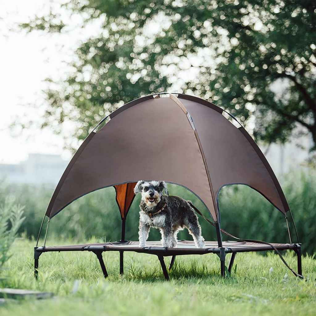 Portable Pet Bed Summer Dog Camp Tent Raised Dog Bed w/Removable Canopy