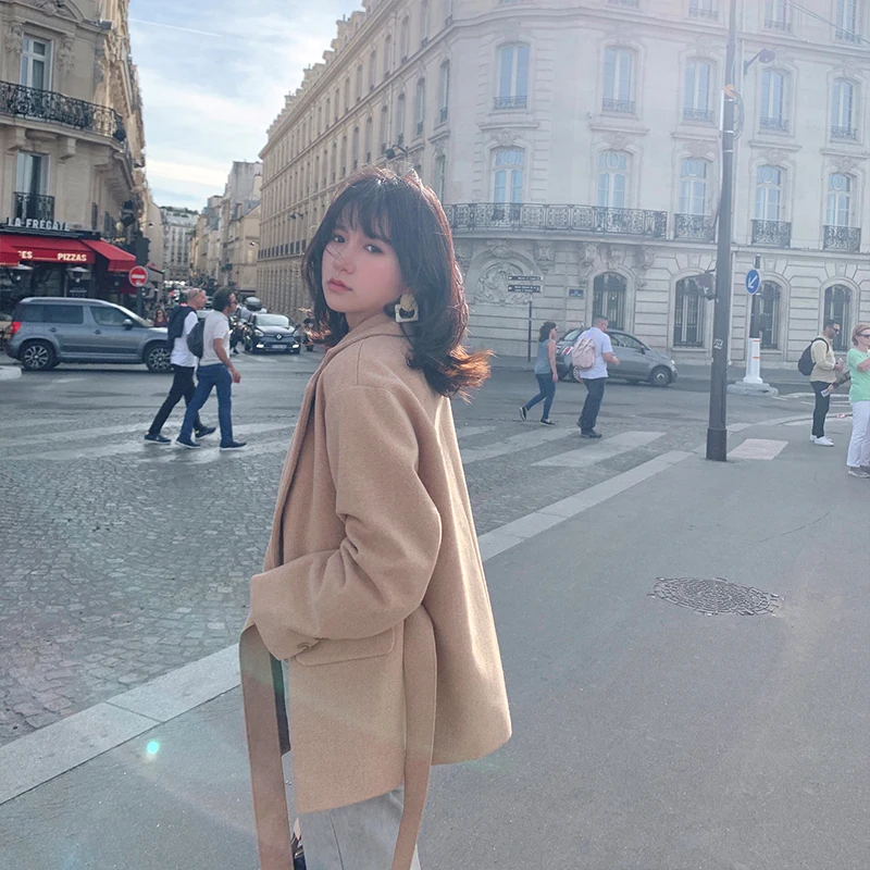 

MISHOW 2019 Autumn Winter Solid Suit Woolen Coat Women Causal Lapel Button Belt Long Sleeves Coat Tops MX19C6156