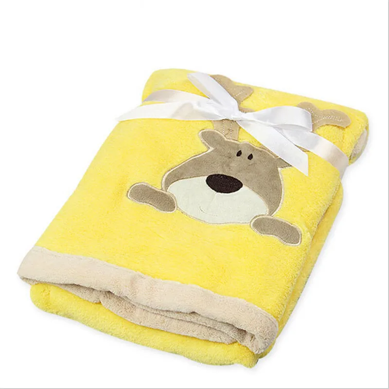 Супер мягкое детское одеяло из кораллового флиса, постельные принадлежности для детской кроватки, одеяло с рисунком обезьяны/кролика/медведя, подарок для новорожденных мальчиков и девочек 100*80 см - Цвет: yellow deer