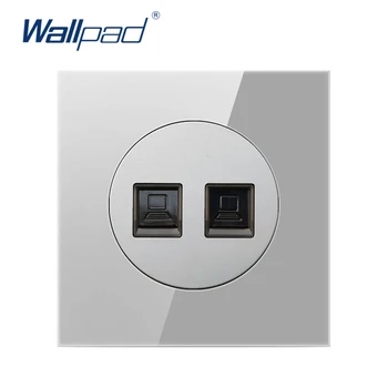 

Wallpad 2 Double Data Internet Ethernet RJ45 CAT6 Computer Socket Grey Tempered Crystal Glass Panel Wall Weak Power Outlet