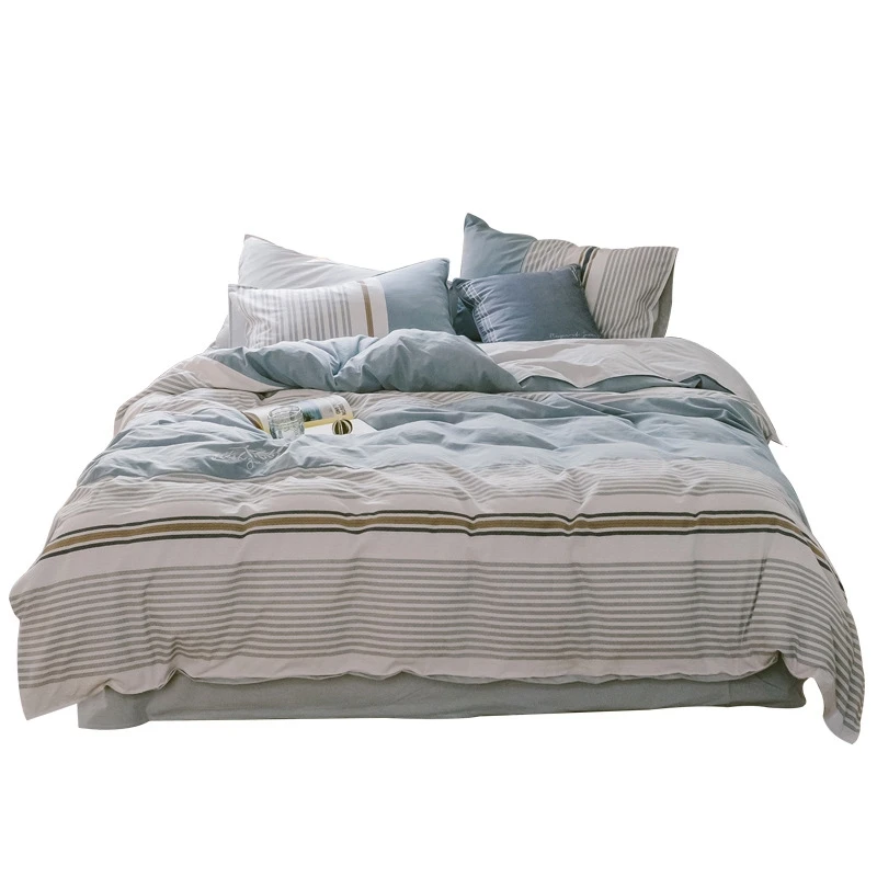 

ABSS-Home Textile Striped Simple Cotton Washed Cotton Bedding Set Boy Child Girl Adult Quilt Pillowcase Sheets