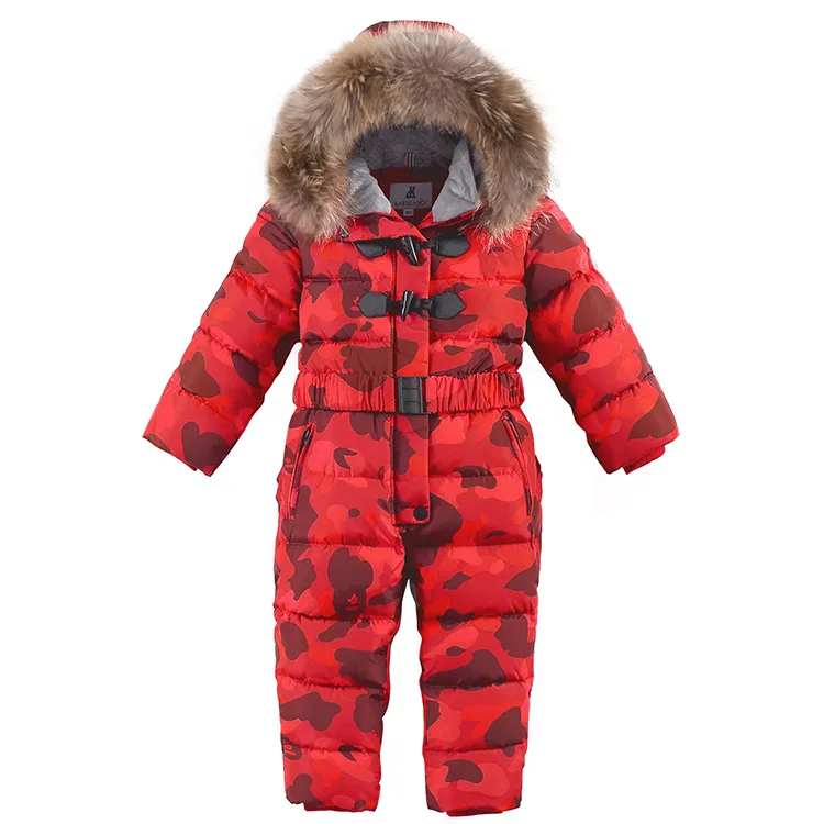Детский пуховик детский зимний комбинезон с натуральным мехом, детский зимний комбинезон, зимняя одежда для мальчиков и девочек пальто с капюшоном, парки лыжный костюм - Цвет: A