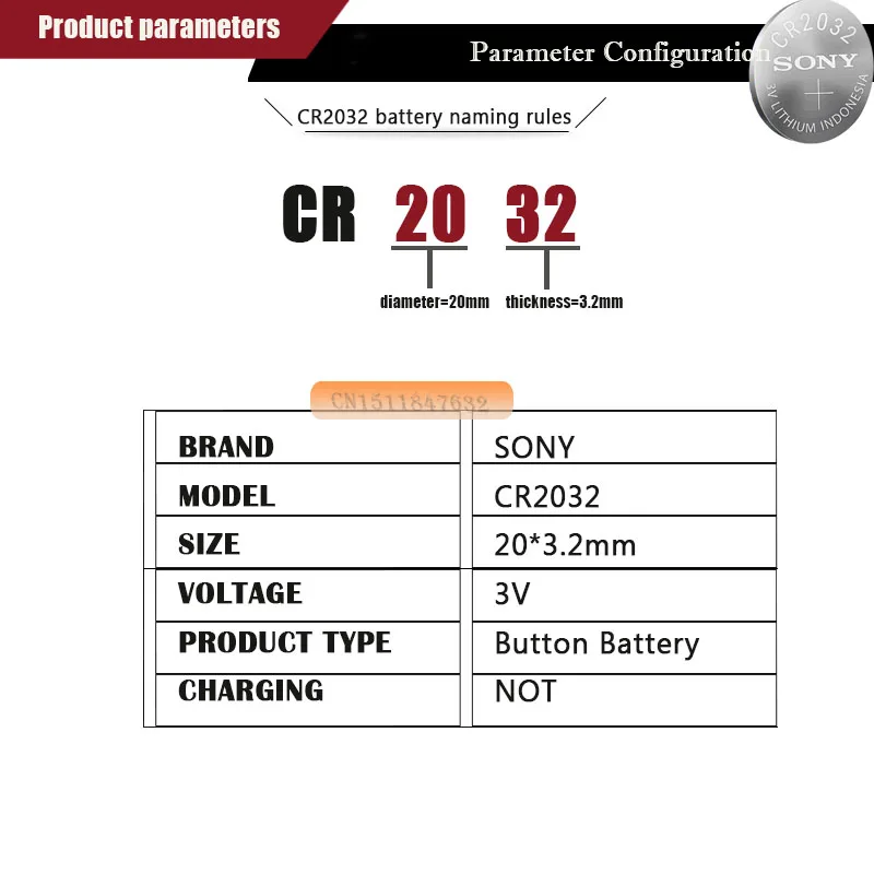 200 шт./партия, оригинальные батарейки таблеточного типа SONY cr2032, 3 в, литиевая батарея для монет, часы, пульт дистанционного управления, калькулятор cr2032