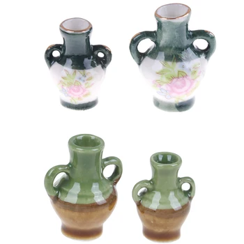 2pcs/set Furniture Simulation Rement Ceramic Flower Vase Doll House Toys for Kids Children Dollhouse Miniature Accessories 1