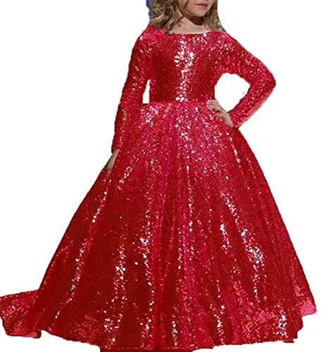 Abaowedding/платье с цветочным узором для девочек; Пышное Бальное платье с блестками; Детские платья с длинными рукавами на Рождество и день рождения - Цвет: as picture D